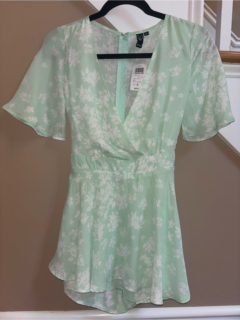 New Mint White Floral Romper size Small